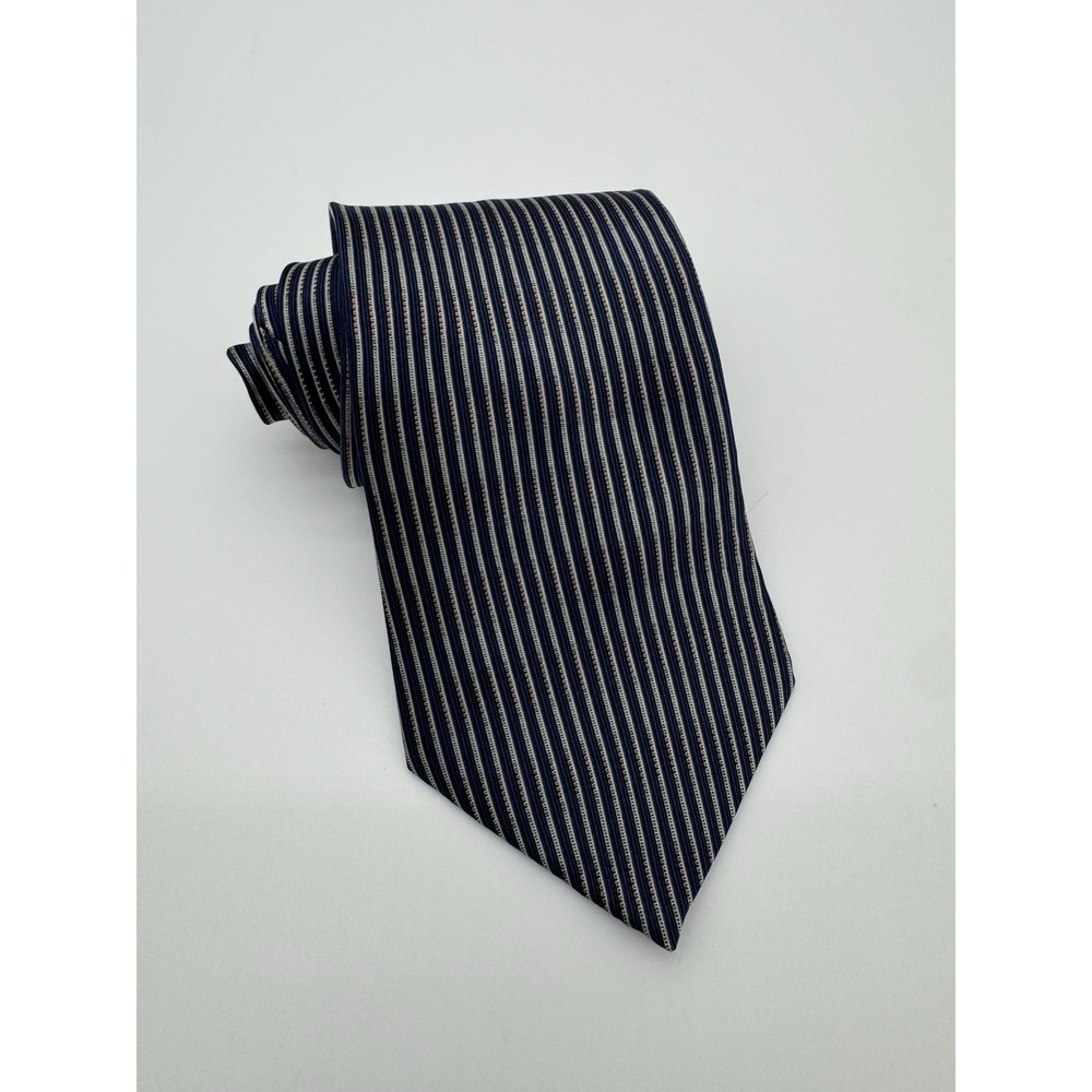 DKNY 100% Silk Tie Blue Striped Necktie Classic Designer Mens Dress Tie